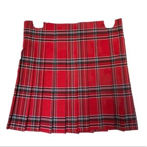 red plaid pleated skirt